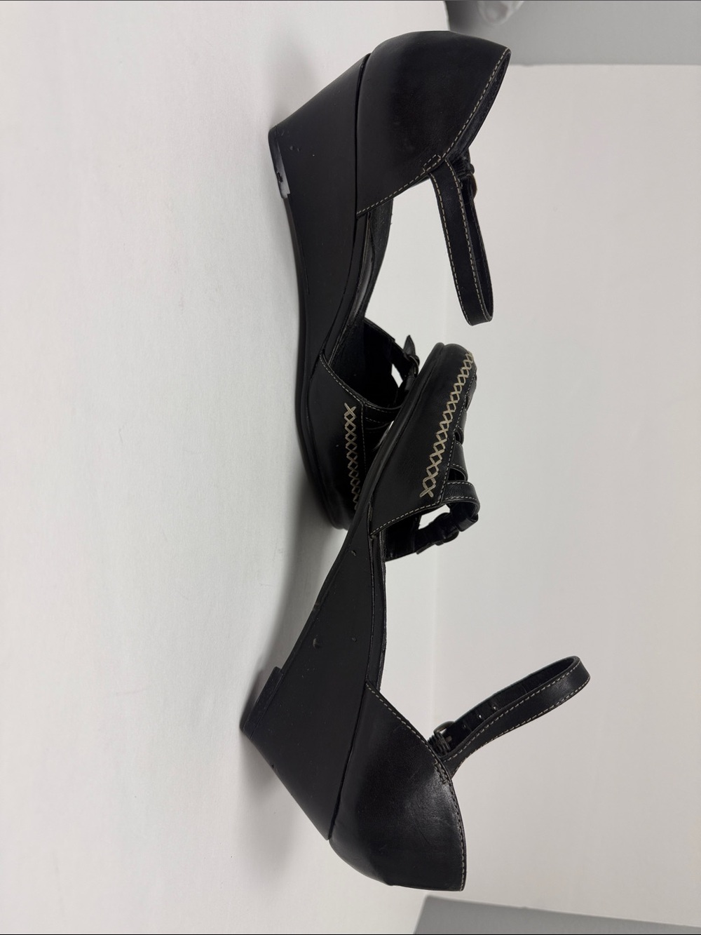 What’s What by Aerosoles - Black Leather Woven Mary Jane Flats with Ankle Strap - Picture 4 of 10